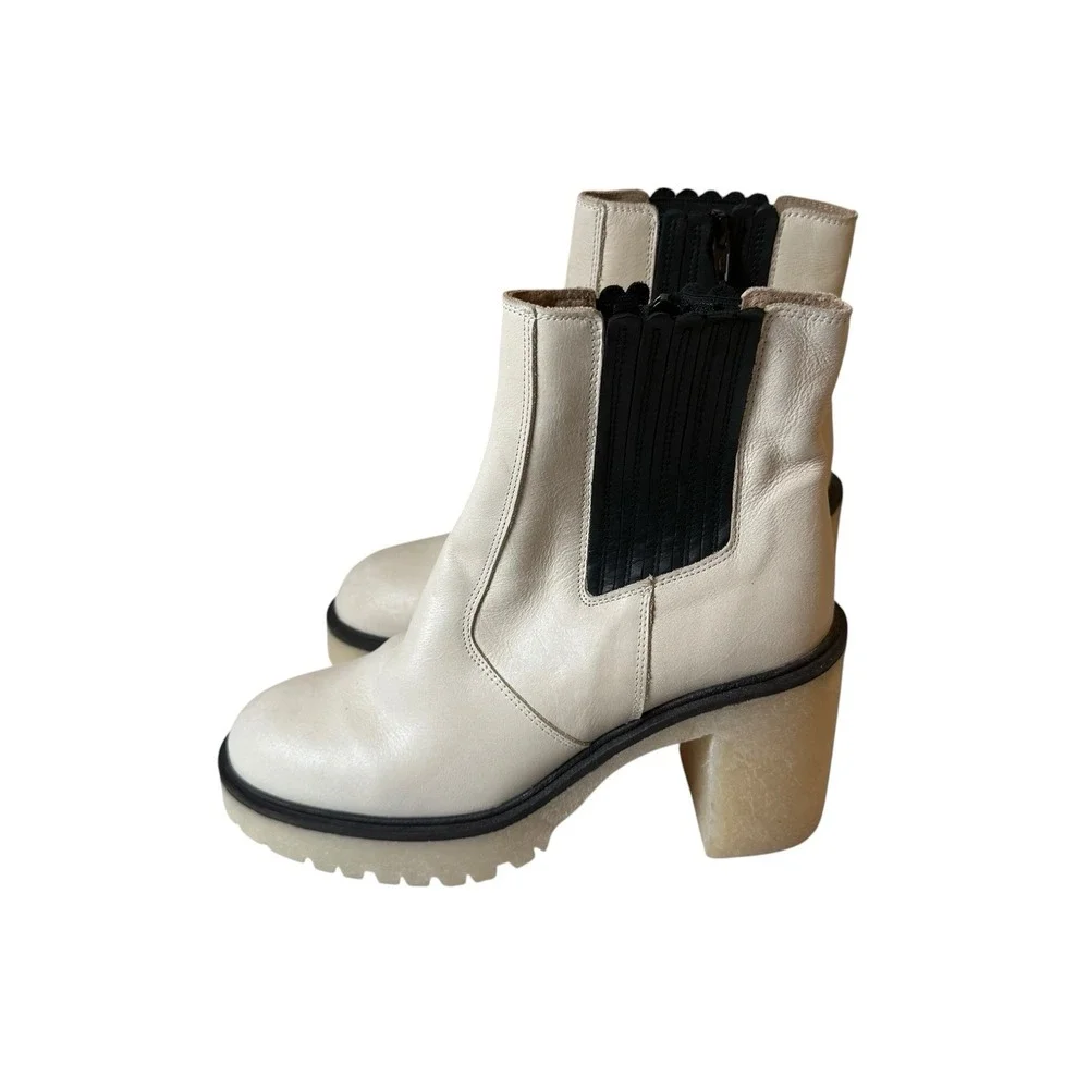 Free People Lug Sole James Chelsea Boots White Leather NEW Size EU 38 US 7.5